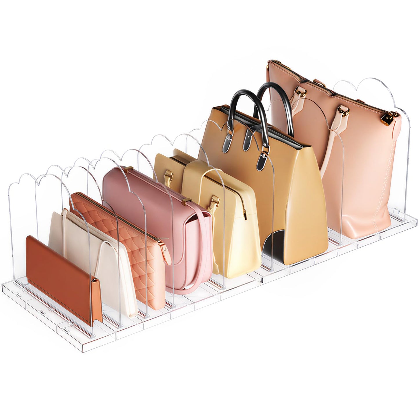 Lifewit Adjustable Handbag Organiser for Wardrobe, 24.7 cm Tall Clear Plastic Purse Organiser for Closet, 4 Pack Bag Shelf Divider in Bedroom/Closet