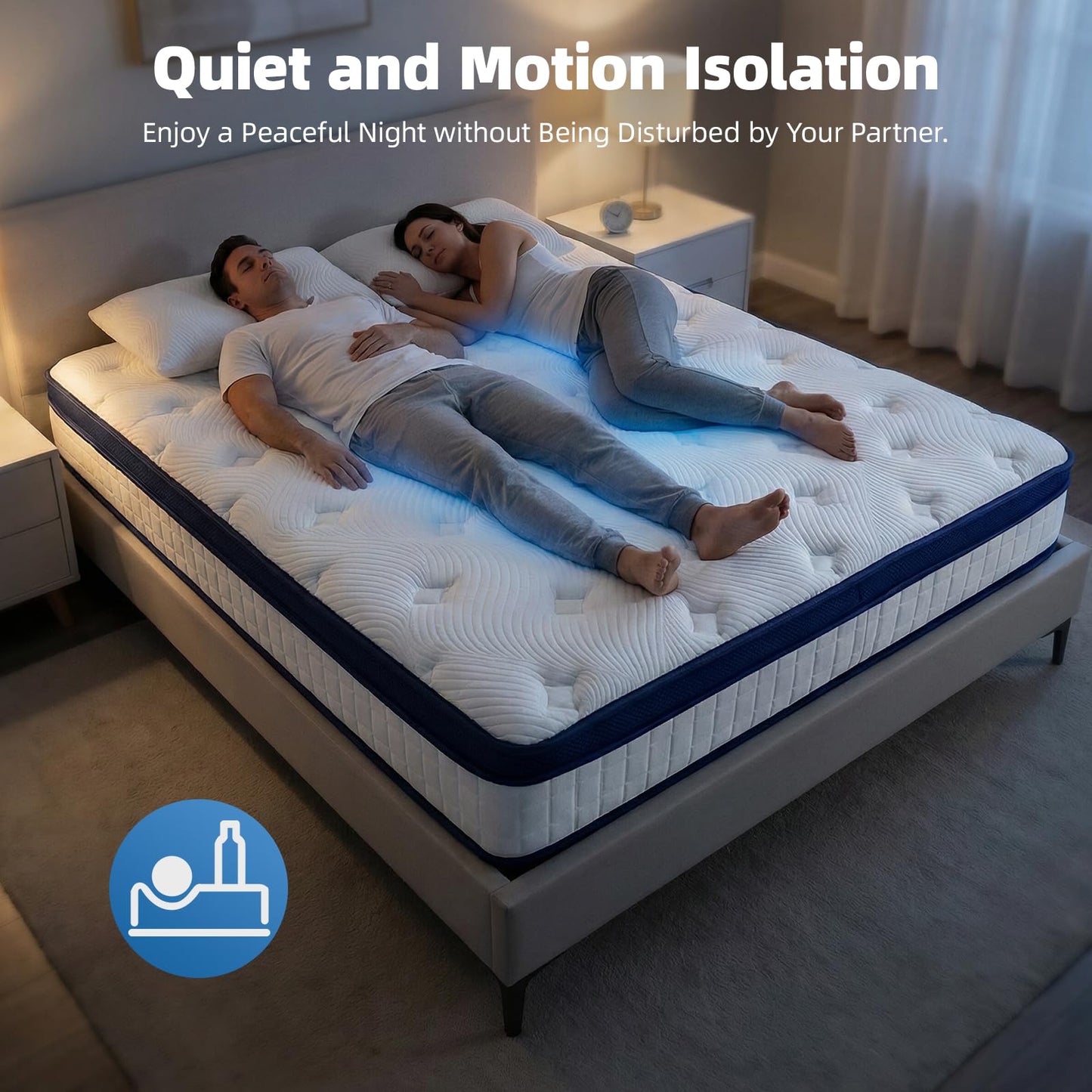 Lavfine Double Mattresses - 4FT6, 10 Inch Memory Foam with Pocket Spring Hybrid, Medium Support, Motion Isolation, Breathable Soft Fabric