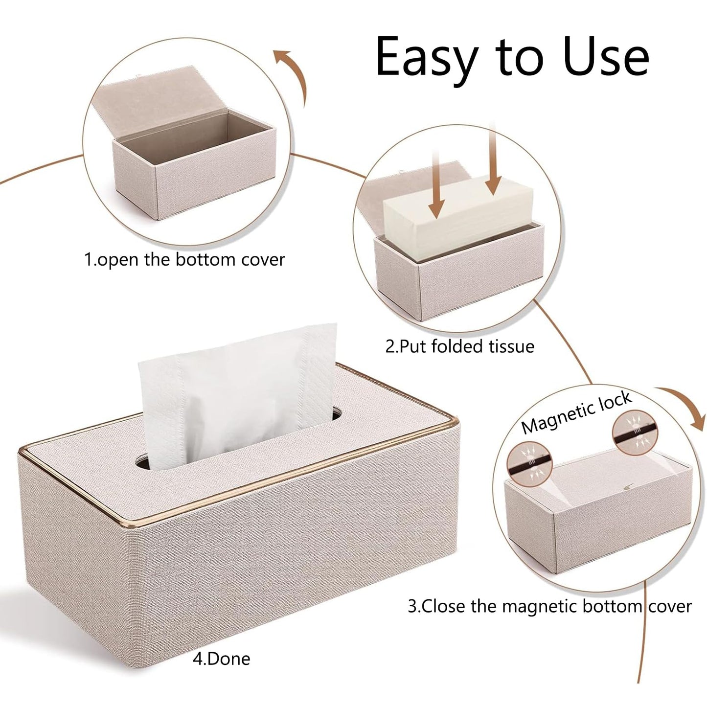 Rarapop Tissue Box Cover, PU Leather Tissue Case Holder, Rectangular Tissue Box Cover, Tissue Paper Dispenser for Bathroom Home Office Car Decoration
