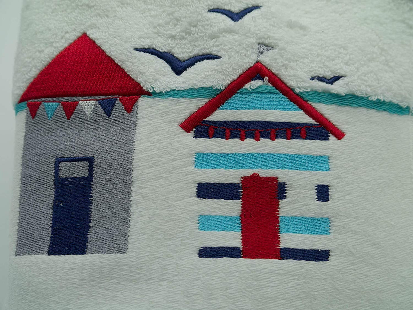 Lex's Linens Beach Hut & Birds Embroidered Towels (Pack of 2 Flannels)