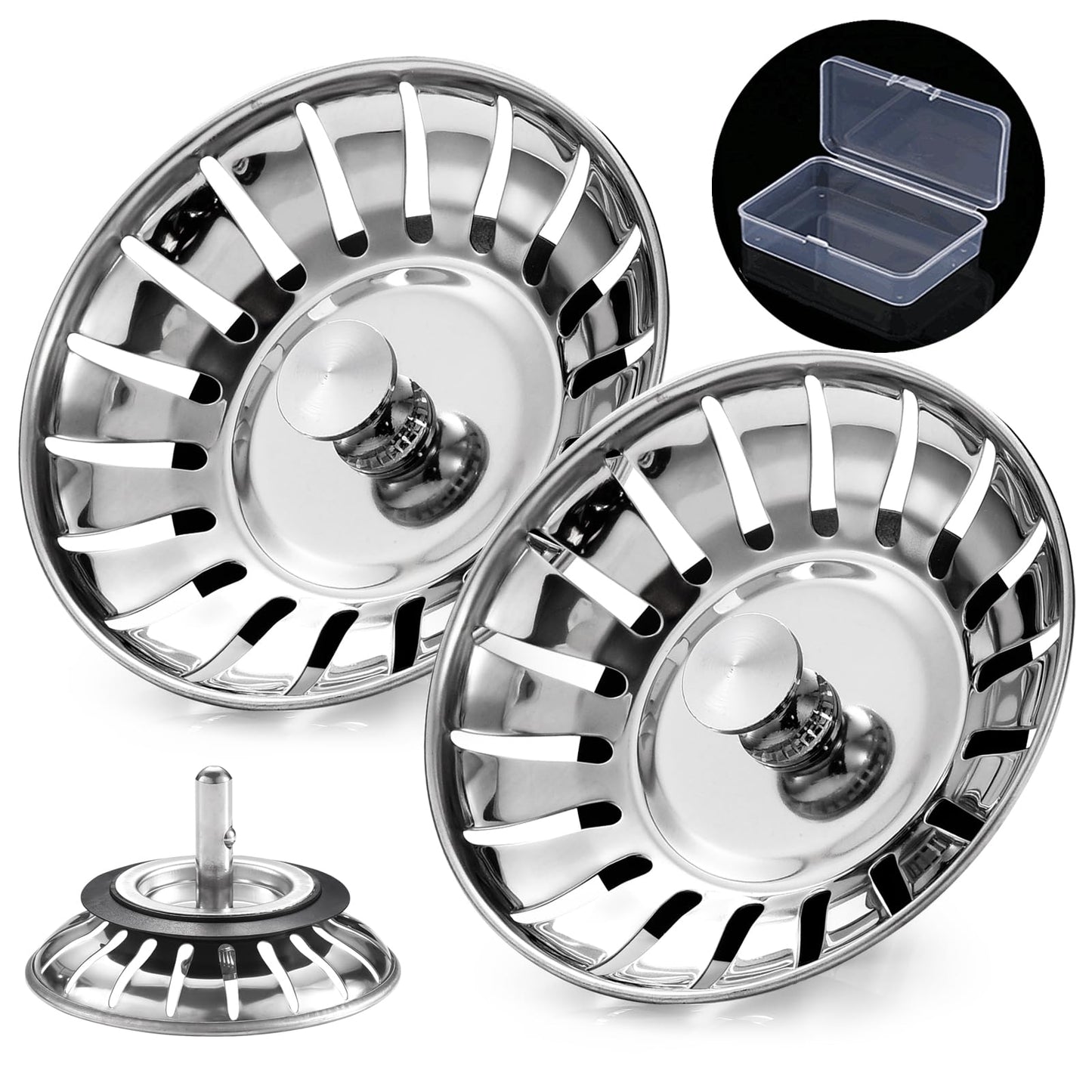 Upgraded Kitchen Sink Plug Strainer Stainless Steel Strainers Sink Plugs Replacement Drain Stopper for Food/Hair Catcher