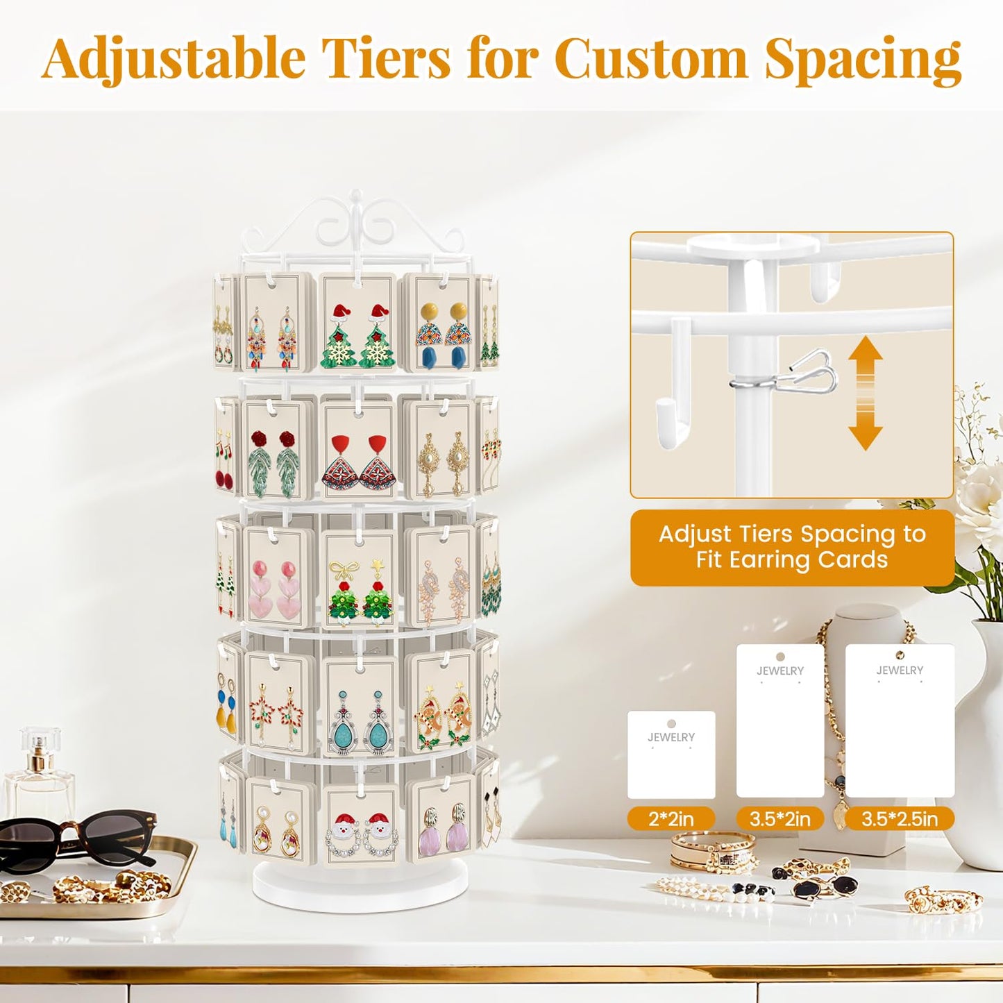 EsLuker.ly Earring Holder Organizer Rotating Display Tree Stand, White