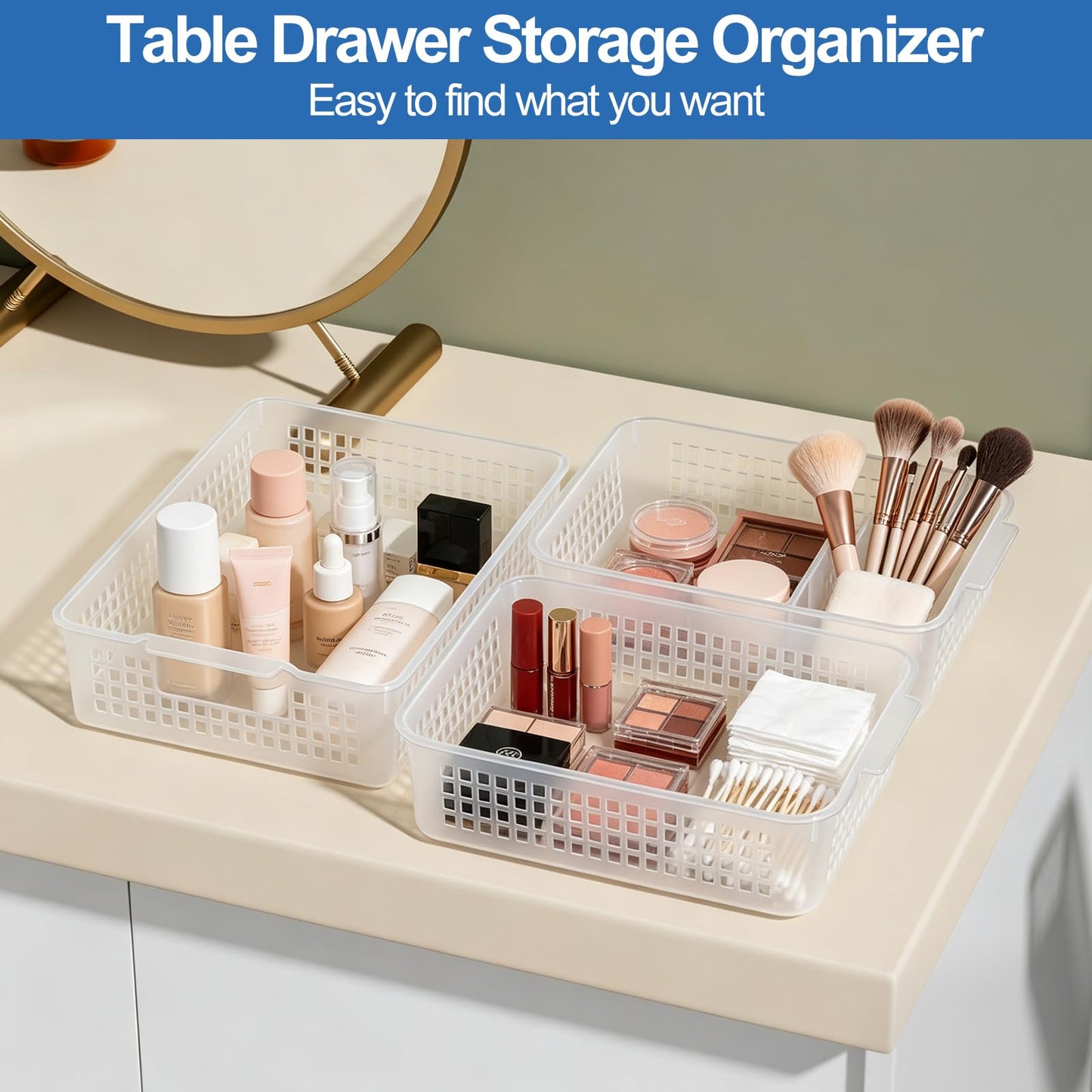 Qskely 6-Pack A4 Plastic Storage Trays, Office Paper Storage Basket, Clear