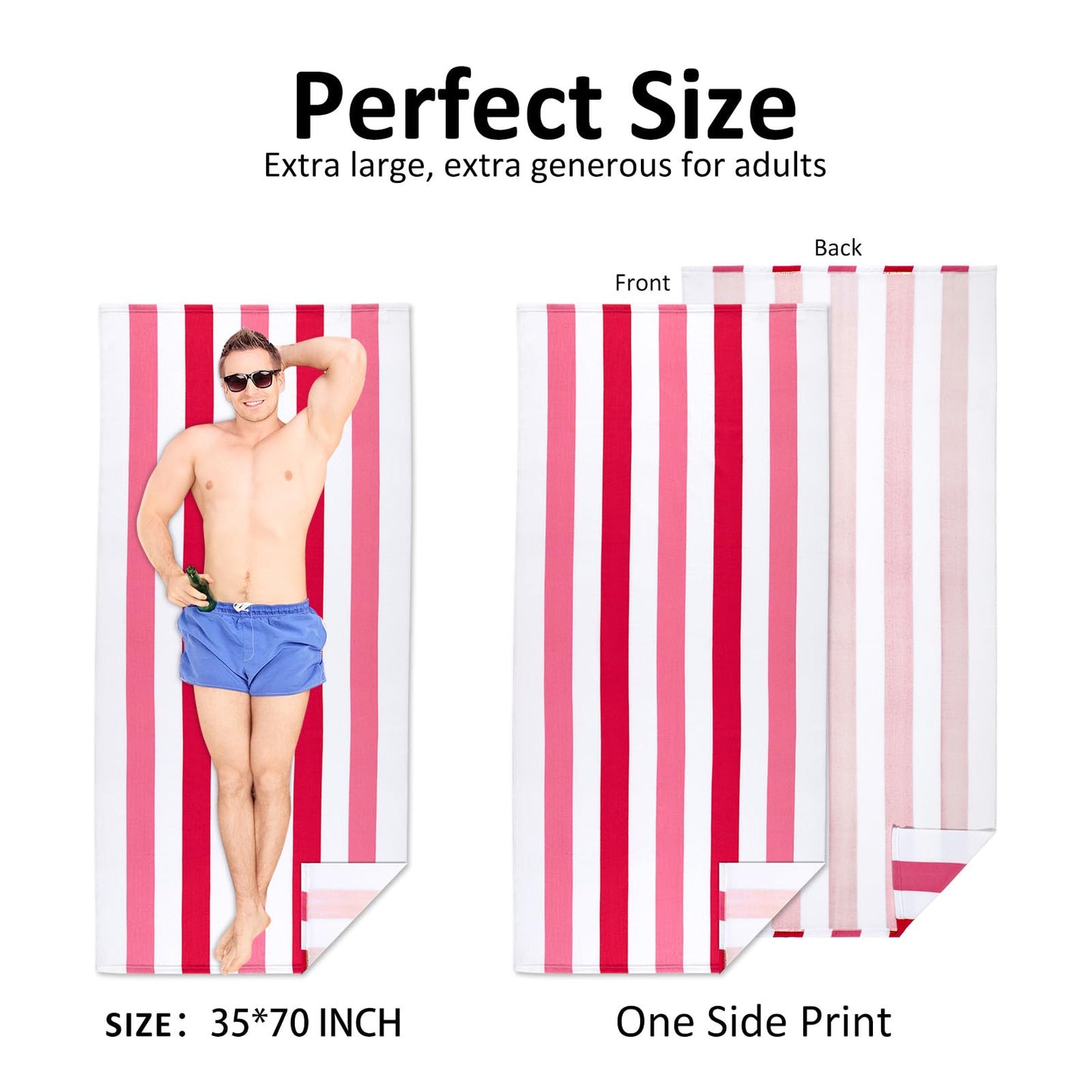 Ouxiaobai Large Oversized Beach Towel - Microfiber Sand Free 35 x 70 Inch Quick Dry Lightweight Pool Towel for Adults, Thin Striped Swim Towel (Pink)