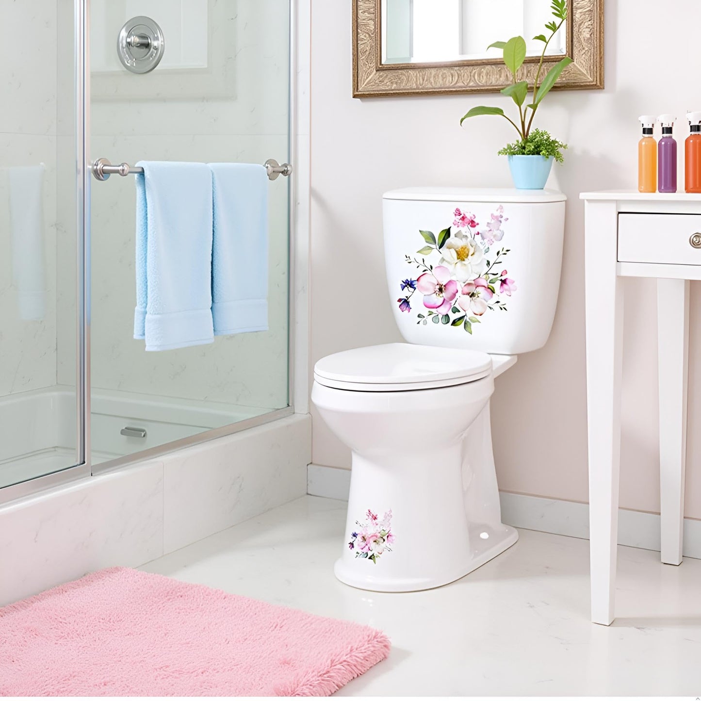 Toilet Lid Stickers, Bathroom Toilet Decals, Flower Butterfly Decals Self-Adhesive Sticker for Bathroom, Wall Decor Stickers Toilets, Décor