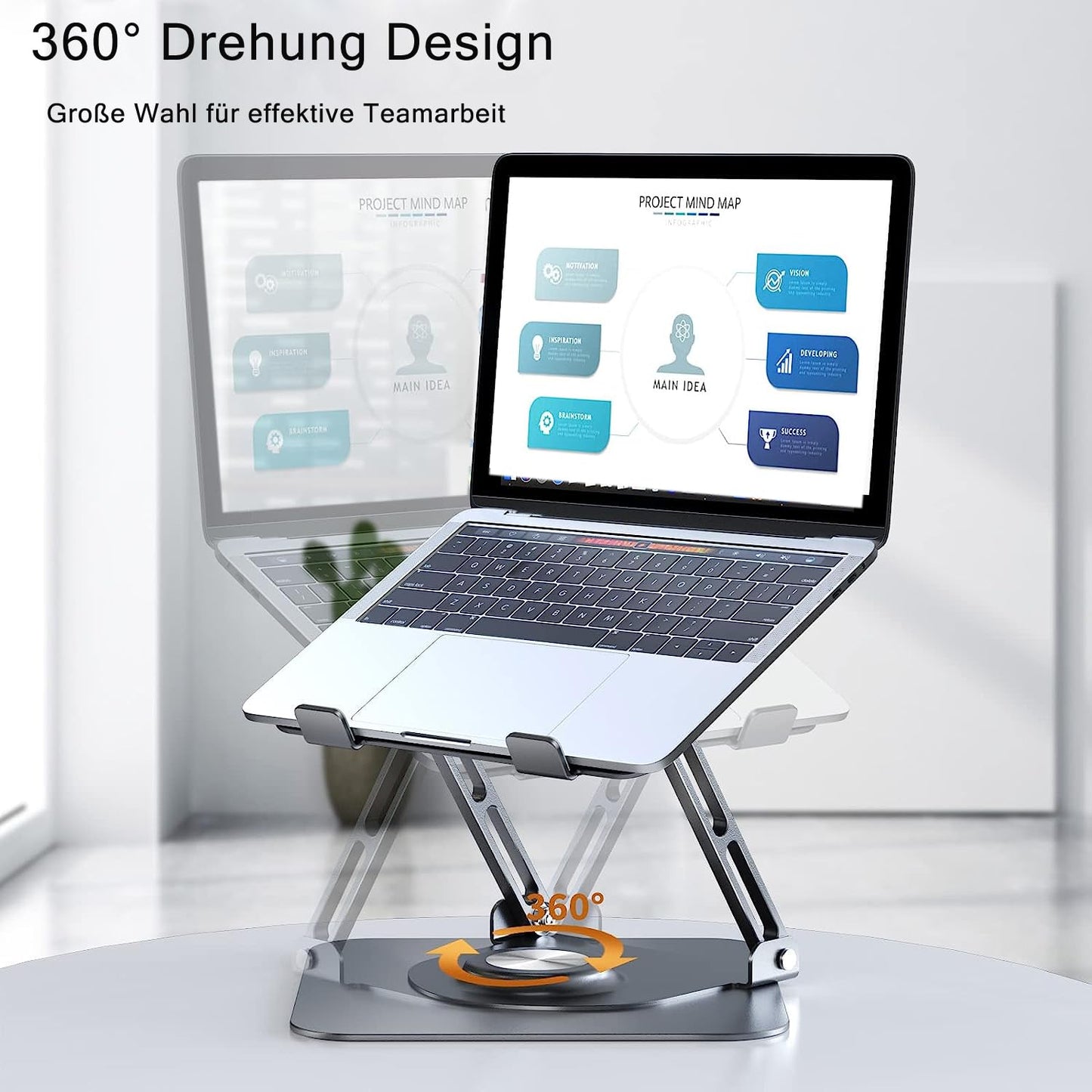 RooxiLoo Laptop Stand with 360° Rotating Base, Height-Adjustable, Ergonomic, Ventilated, Compatible with MacBook Pro/Air, All Laptops 10-17 Inches