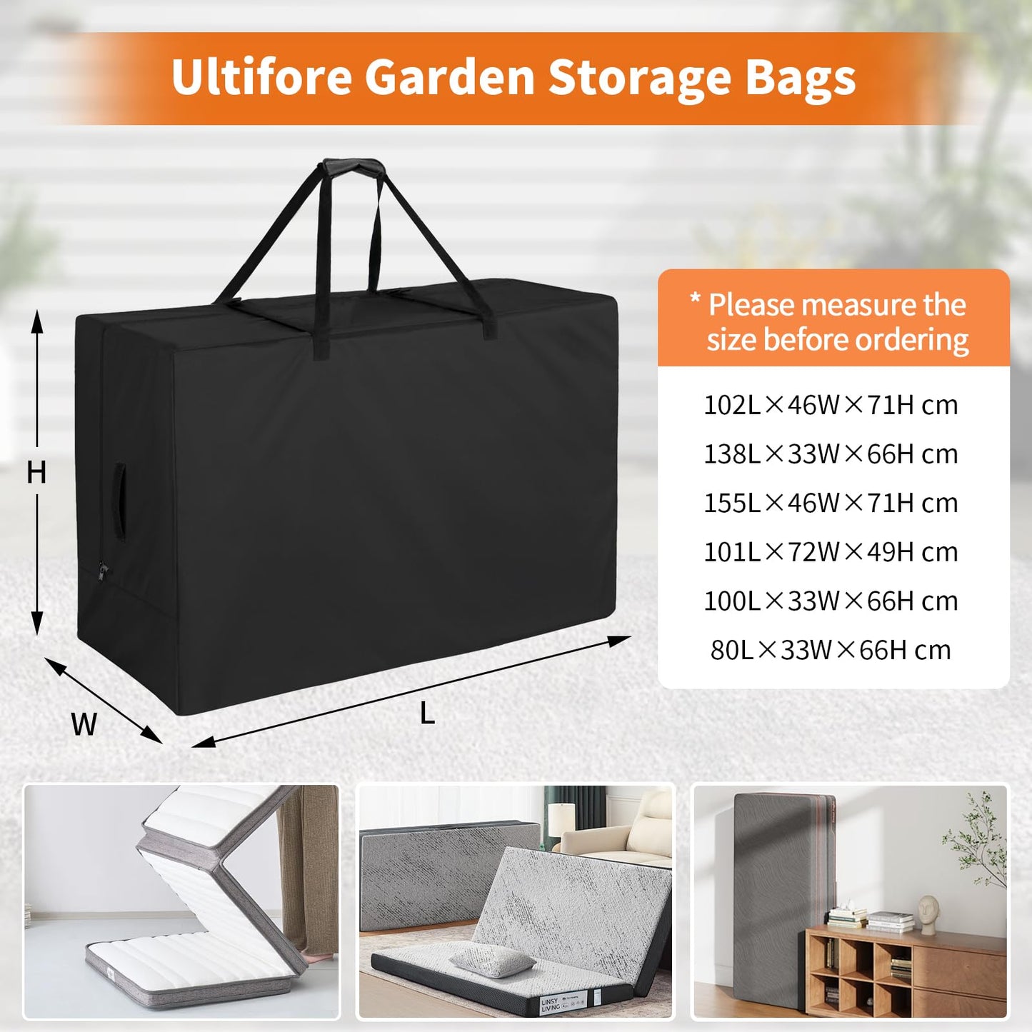 Ultifore Garden Cushion Storage Bags, Outdoor Mattress Bag 420D,102x46x71cm
