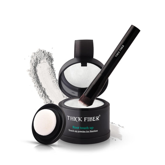 THICK FIBER Root Touch Up & Hairline Powder with Brush 4g ? Covers Grey Roots & Thinning Hair ? Sweat & Water Resistant ? Hair Concealer for Bald