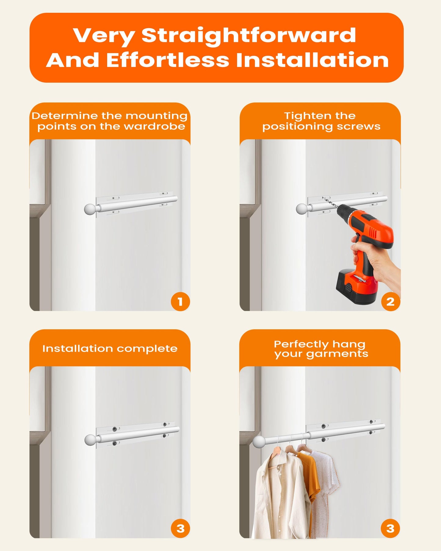 Widyana Telescopic Wardrobe Rail | Extendable Valet Rod for Clothes (12”) | Adjustable Pull-Out Hanging Rail for Suits & Next-Day Outfits, White