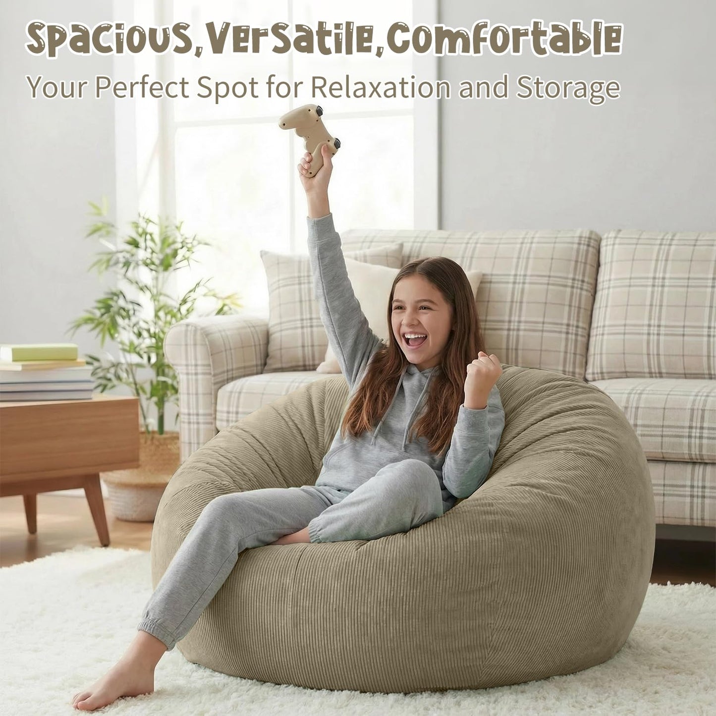 Nobildonna 3 ft Bean Bag Chair Cover (No Filler) for Adults and Kids 300L Extra Large Stuffed Animal Storage Bean Bag Washable Soft Premium Corduroy