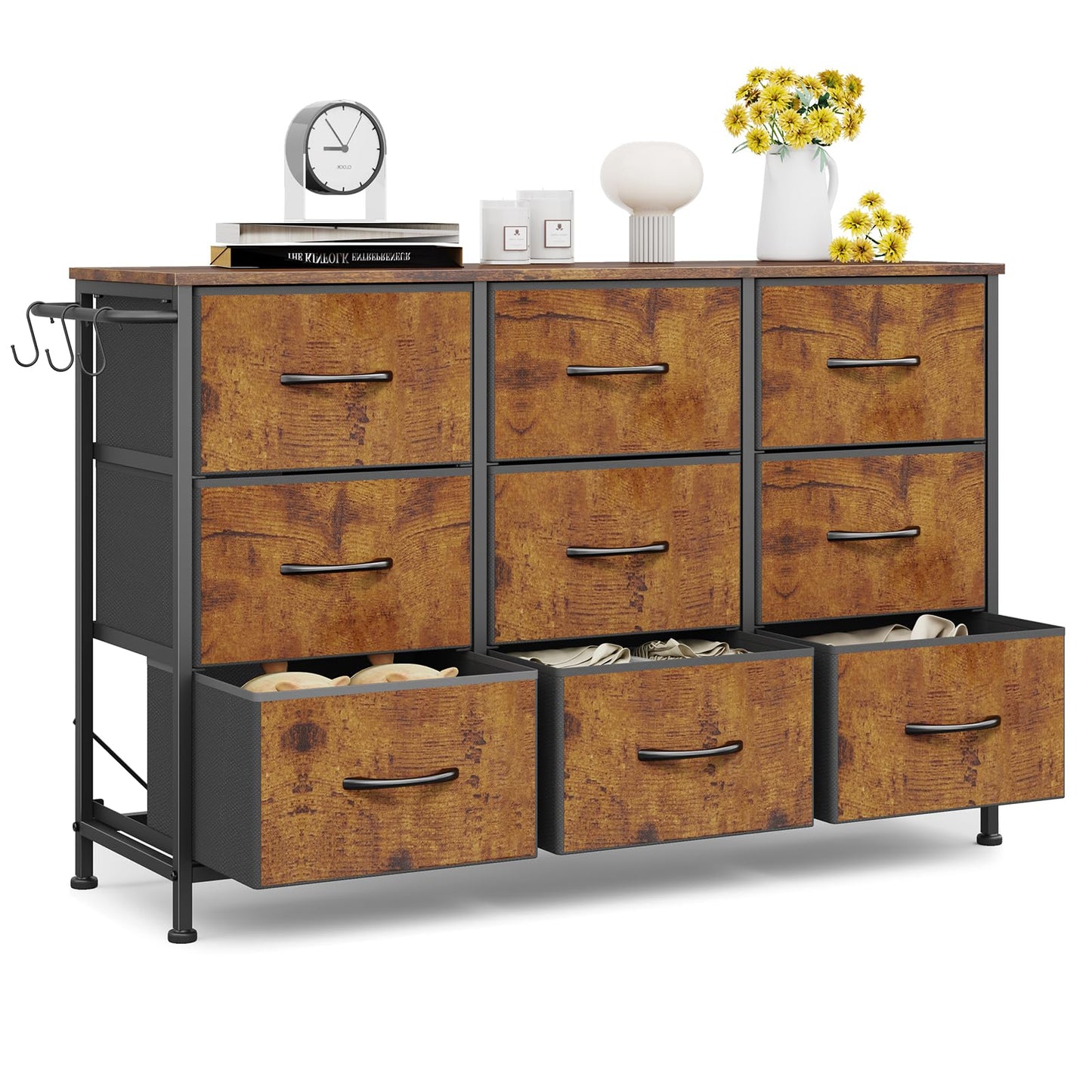 Chest of Drawers 9-Drawer Storage Unit Bedroom Rustic Brown(100x30x65cm)