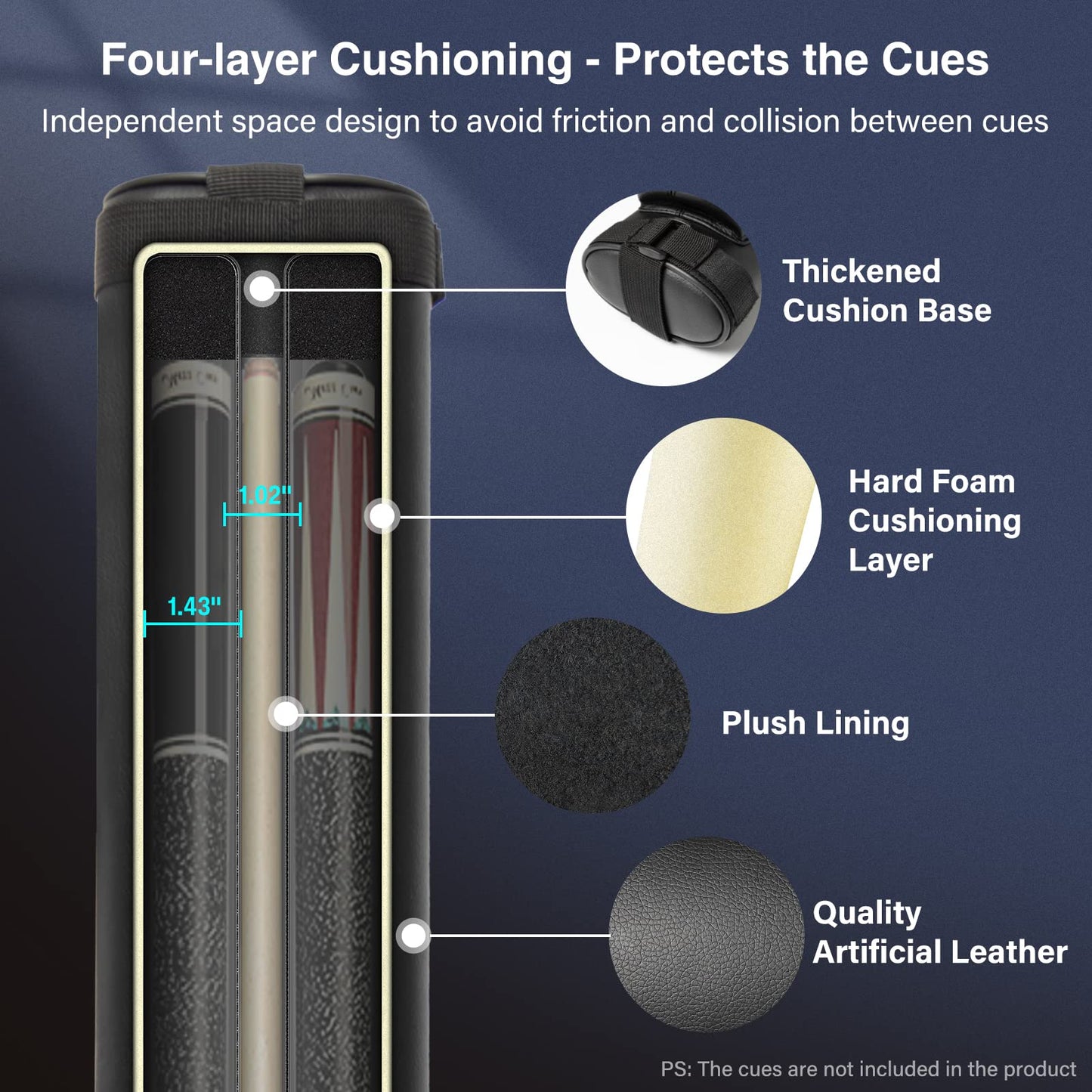 Adhafera Pool Cue Case, 2 X 2 Hard Snooker Cue Case, Made of Faux Leather Pool Cue Accessories (Not for 3/4 Cues)