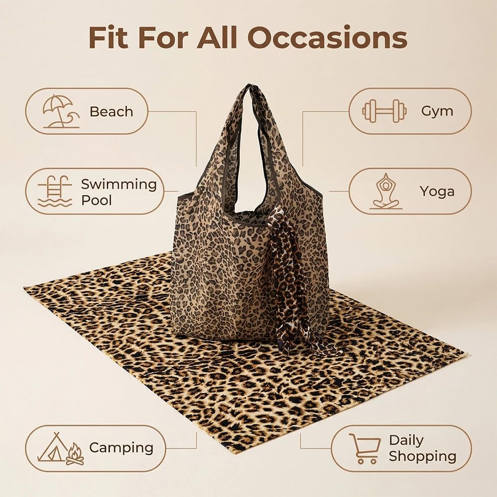 Vexthorion Leopard Microfibre Quick Dry Travel,Swimming Towel Set-160x80CM