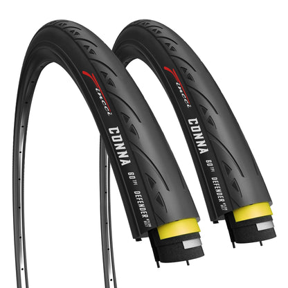 Fincci Racing Bike Tyres 700x25c - Pair Slick Foldable Tires 28 inch 25-622 with 1mm Nylon Protection 60 TPI - Pack of 2 for Folding, Race, Hybrid,