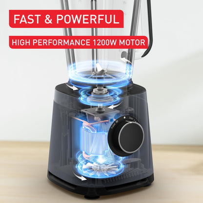 Tefal PerfectMix High-Speed Blender, 2L Glass Jar, 1200W, Powerful Powelix Blades, Soups, Smoothies, Sauces, Dips, Removable Blades, Grey, BL771BG0