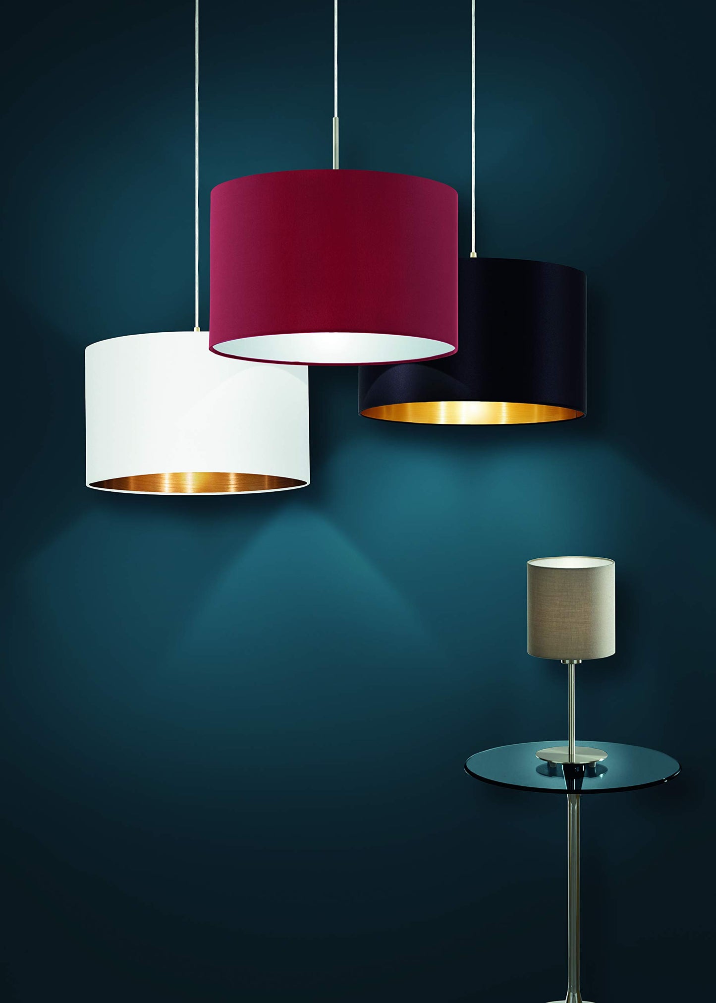 EGLO Maserlo Textile Pendant Lamp, Nickel Matt Steel with Black and Gold Fabric Hanging Light, E27 Socket, : 38 cm (14.9")