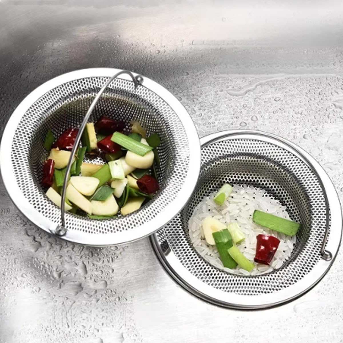 Pack of 2 Sink Drain Strainer Kitchen - Stainless Steel Sink Strainer for Sink Clog Protection Sink Strainer Drain Sink with Handle, 11 x 7.8 x 2 cm