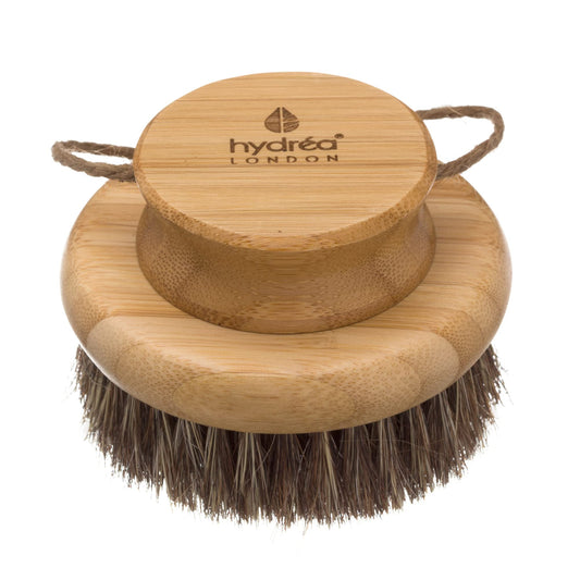 Hydr?a London Round Natural Body Brush with Mane/Cactus Bristle for Dry Brushing to Exfoliate, Remove Dead Skin, Cellulite and Aid Lymphatic Drainage.