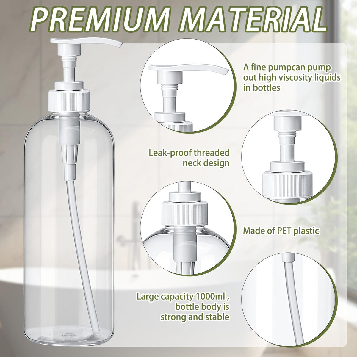 Invalidism 2Pcs Pump Bottle Dispenser 1000ML Refillable Press Bottles