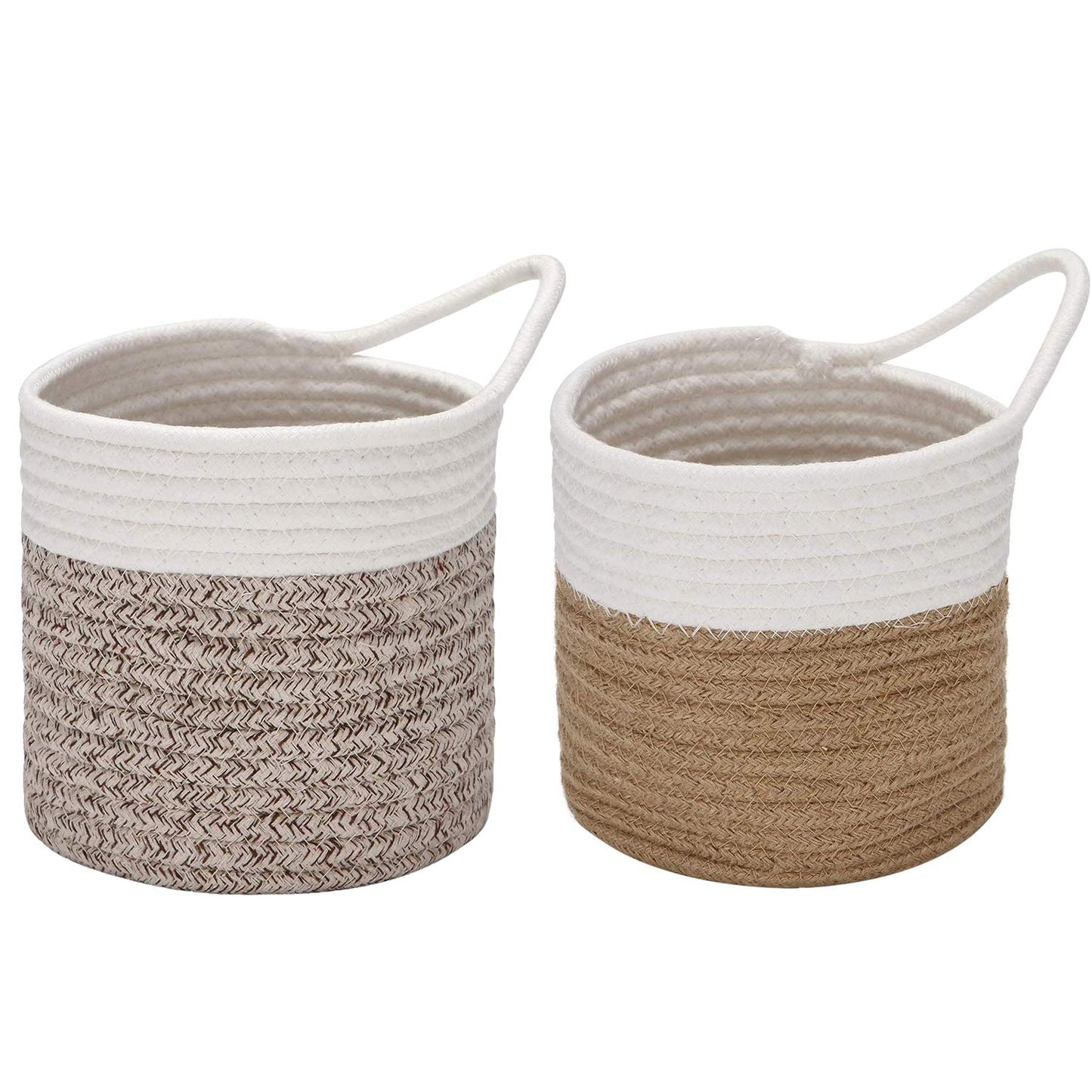 Sea Team Pack of 2 Hanging Baskets Cotton Rope Small Woven Storage Basket 6.7 Inch, Hanging Bag for Bike, Planter Fabric, Pot, Wall