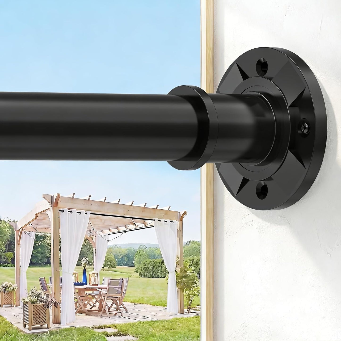 Black Shower Curtain Pole 78-223 cm, 28mm Extendable Tension Curtain Rod No Drill, Adjustable Heavy Duty Shower Rail with 1pcs Bracket for Bathroom