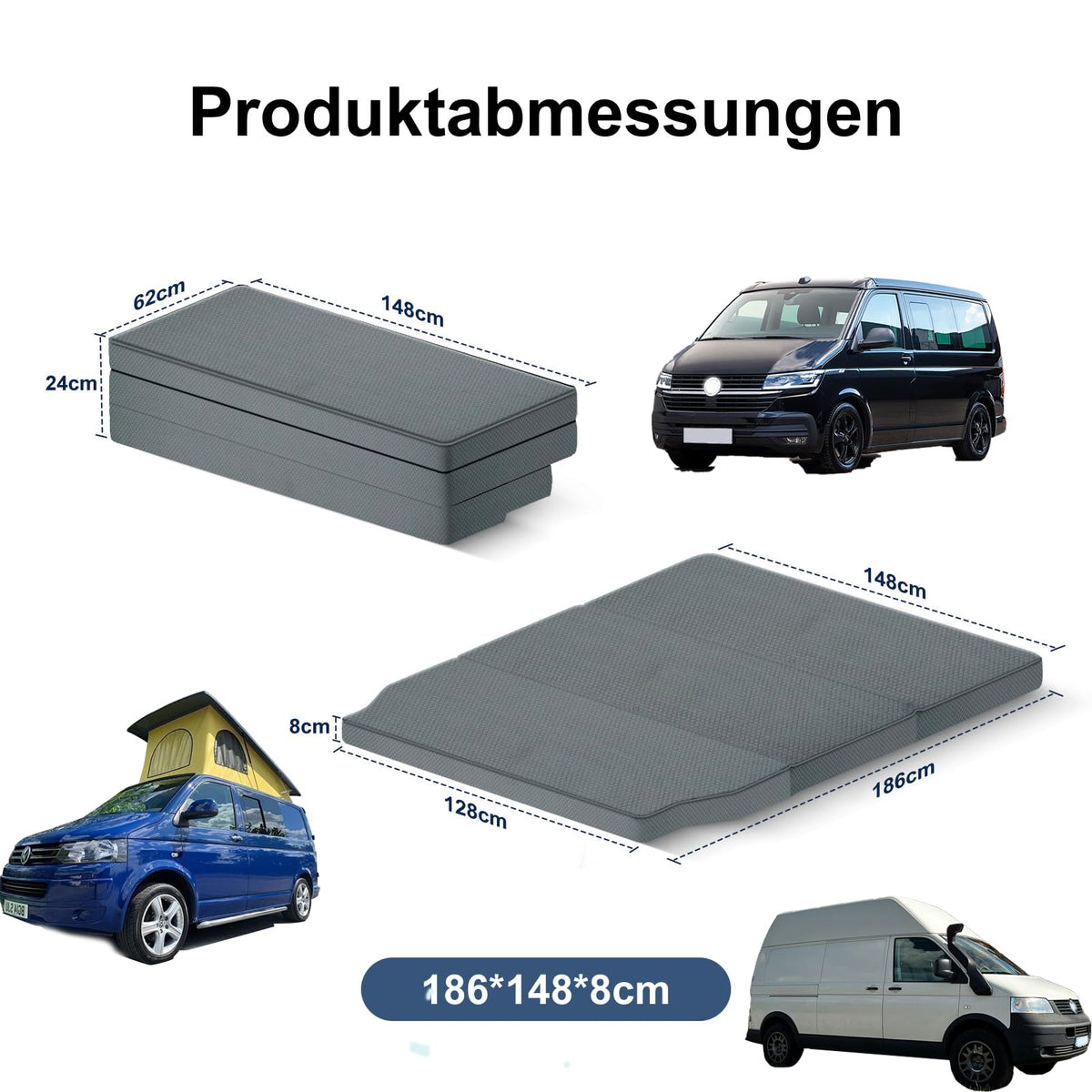 xxjolavv Thick Warm Breathable Foldable Vehicle Mattress Compatible with VW T32 T4 T5 T6 T6.1 T7 Multivan California Beach Caravelle and Transporter
