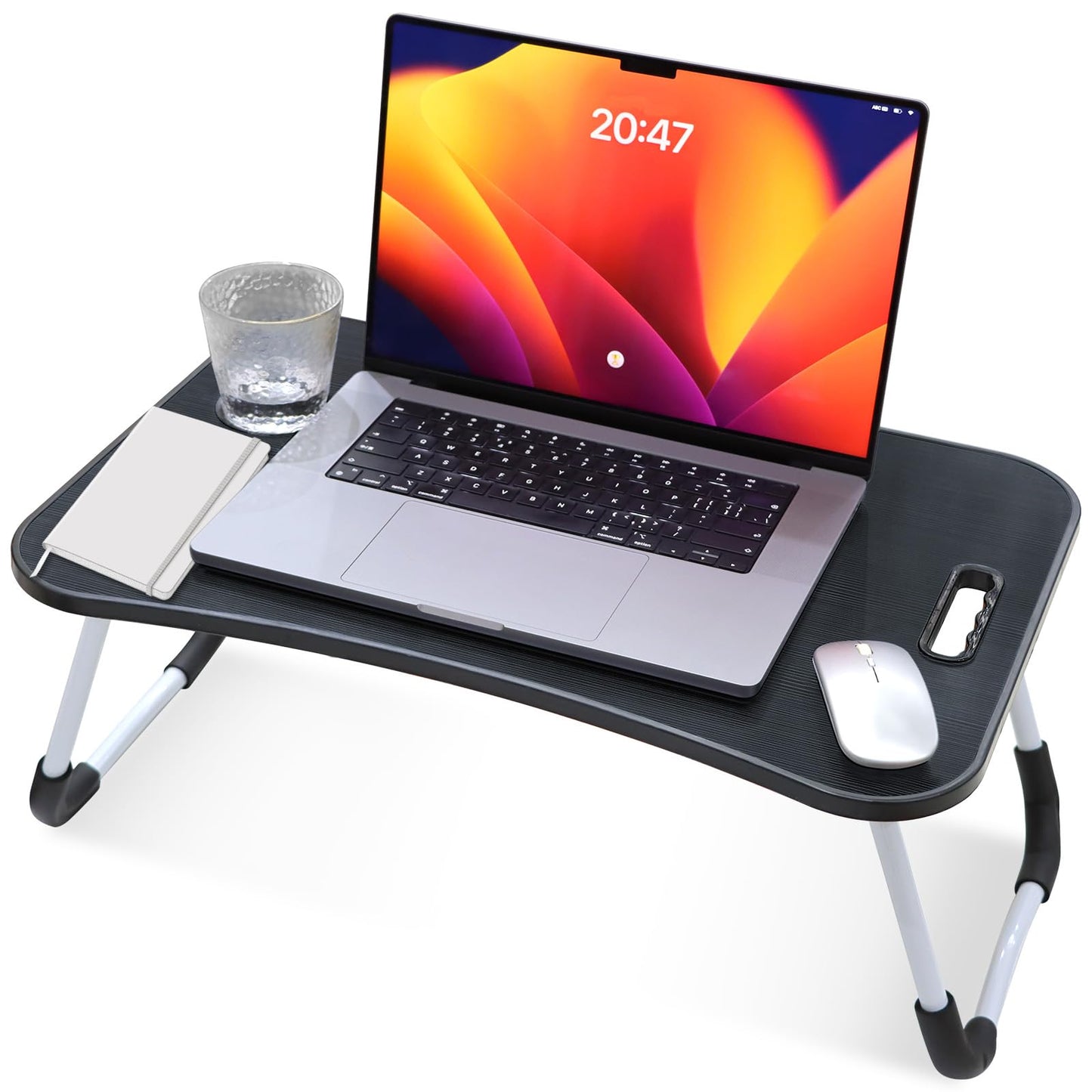 Laptop Desk, Laptop Bed Table with Foldable Legs and Cup Slot Reading Book Holder Notebook Bed Terrace Balcony (Black)