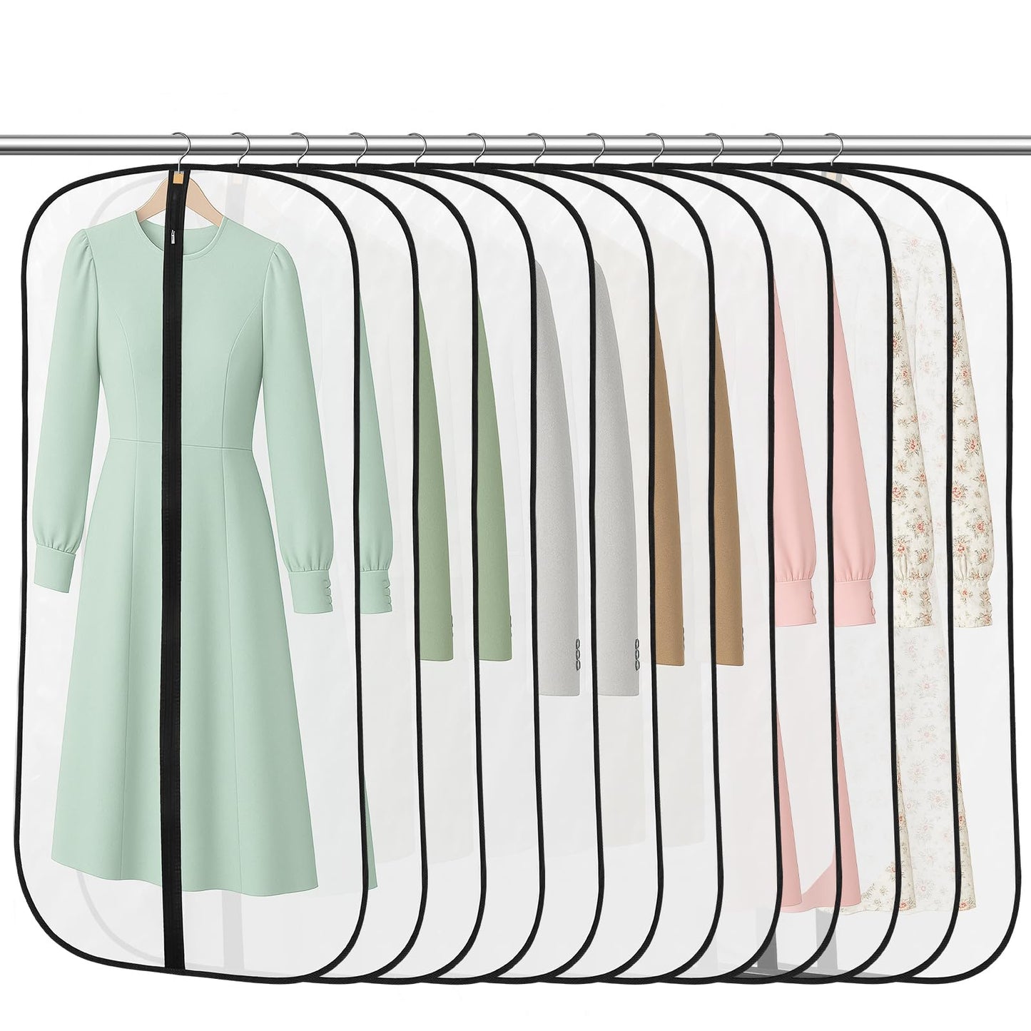 12 Pack Garment Bags, PEVA Translucent Clothes Covers, Suit Bag 47in