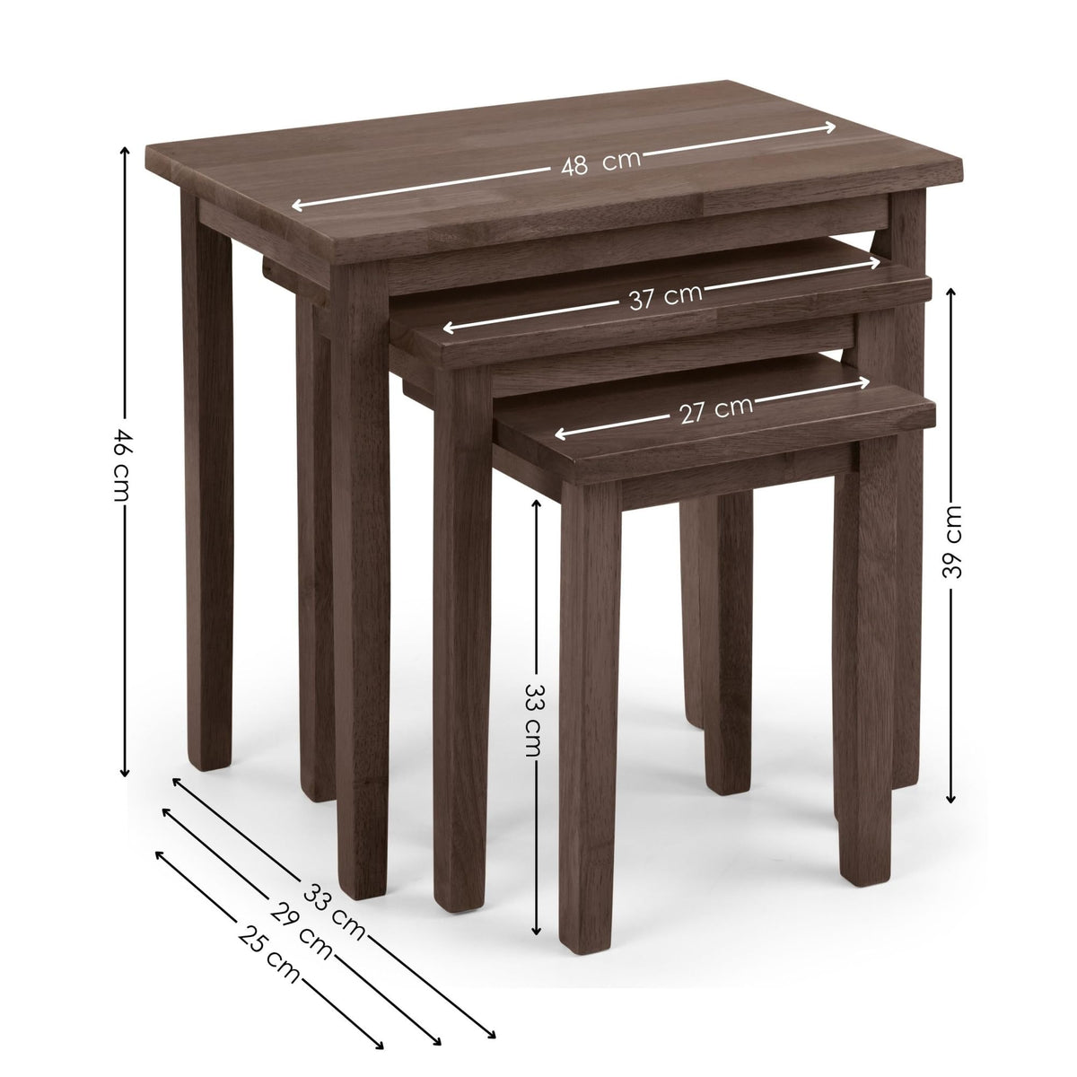 Julian Bowen Cleo Nest of Tables Set of 3, Nesting Oak Side Table for Living Room, Stacking End Table for Small Spaces, 46 x 48 x 33 cm