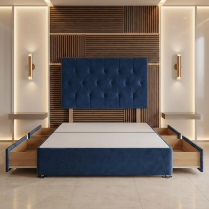Bed Centre Ziggy Plush Small Single Divan Base 30" Headboard, Navy, 0 Draw