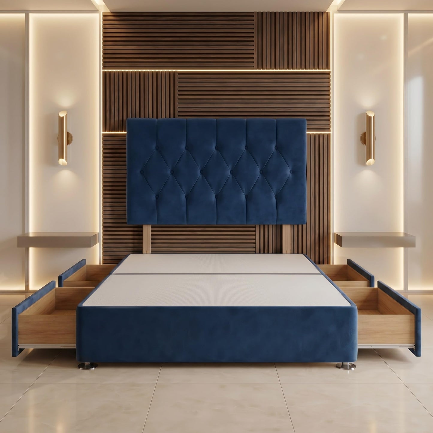 Bed Centre Ziggy Plush Single Divan Base 30" Headboard, Navy, 0 Draw
