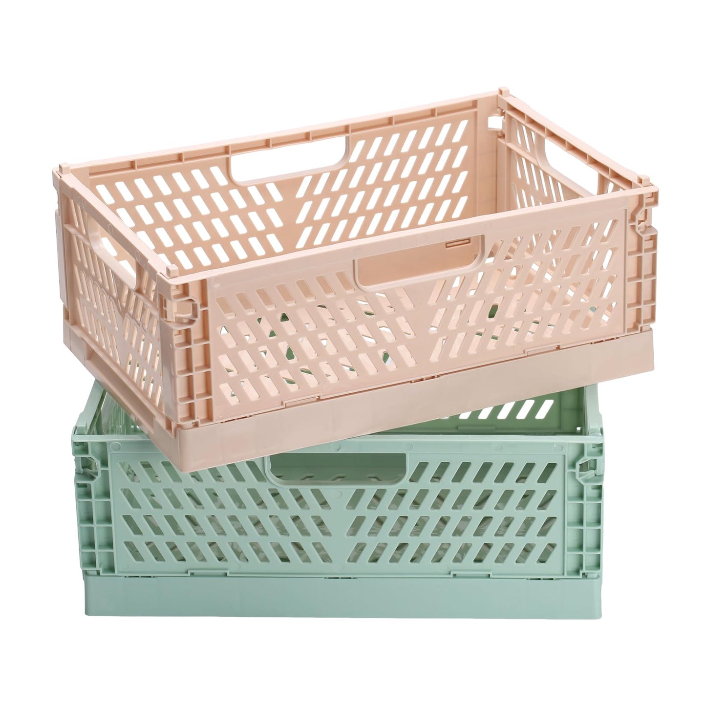 PIANKEKE 2 Pcs Collapsible Storage Box, Plastic Stackable Folding Storage CratesStorage Baskets