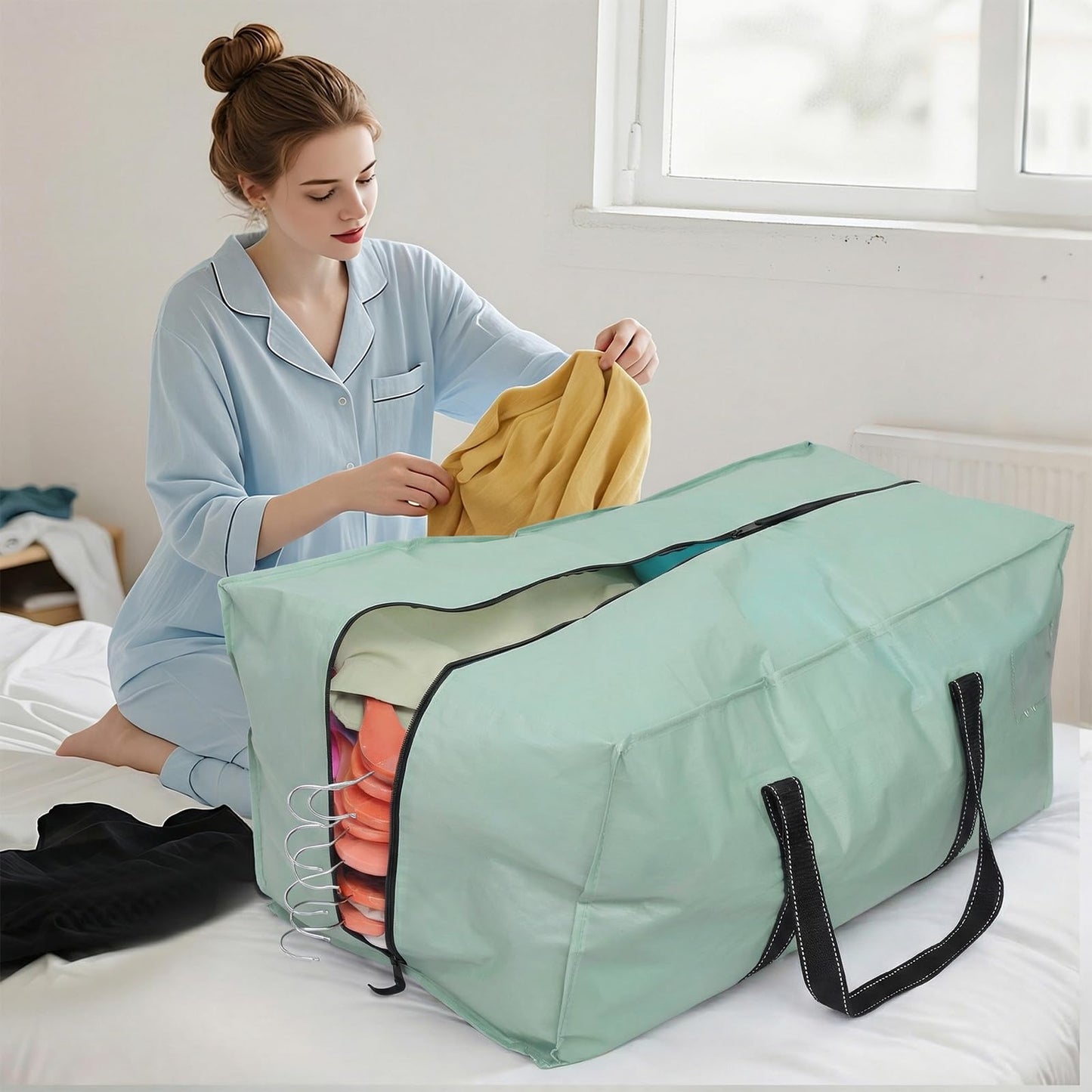Dntorx 6 Pack 90L Moving Bags with Zips, Heavy Duty, Green