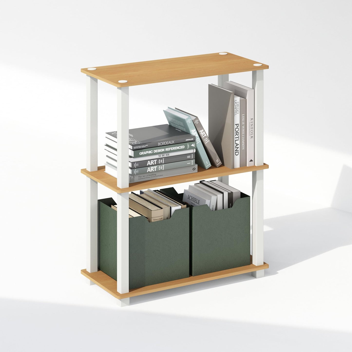 Furinno TURN-S-TUBE Book Shelf, 3-Tier Bookshelf, Multipurpose Bookcase with Square Tube, 11.6 x 23.6 x 29.6, for Living Room, Bedroom, Home Office