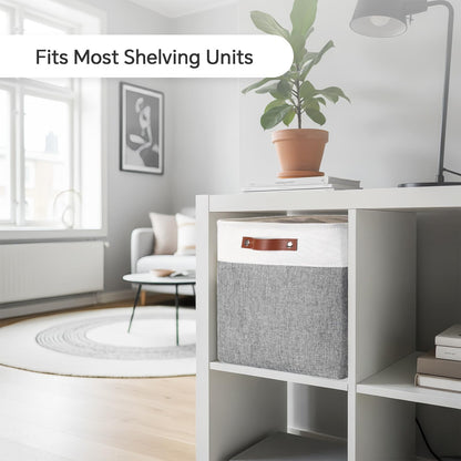 Mangata 25|28|30|33cm Fabric Storage Boxes Cubes, 3 Pack 33x33x33cm, Grey White