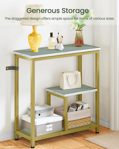 CHOEZON Modern Console Sofa Table, 3-Tier Display Table, Marble Veined Table Top, Metal Frame, for Small Spaces, Entryway, Foyer