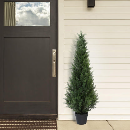 CROSOFMI Artificial Plants Outdoor 125 cm Fake Cedar Tree Large Faux Plants With Plastics Pots for Garden Front Porch Decoration (2 Pack)