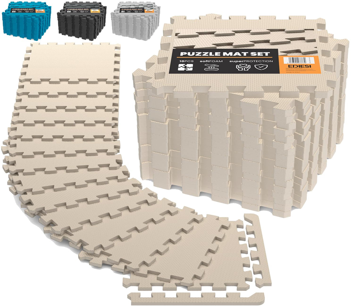 Ediesi, Foam Mats, Gym Floor, Tatami, Home Exercise, for Sports Machines, Removable Pool Floor, Eva Rubber, Puzzle Mat, Gym (18 Pieces / 30x30x1