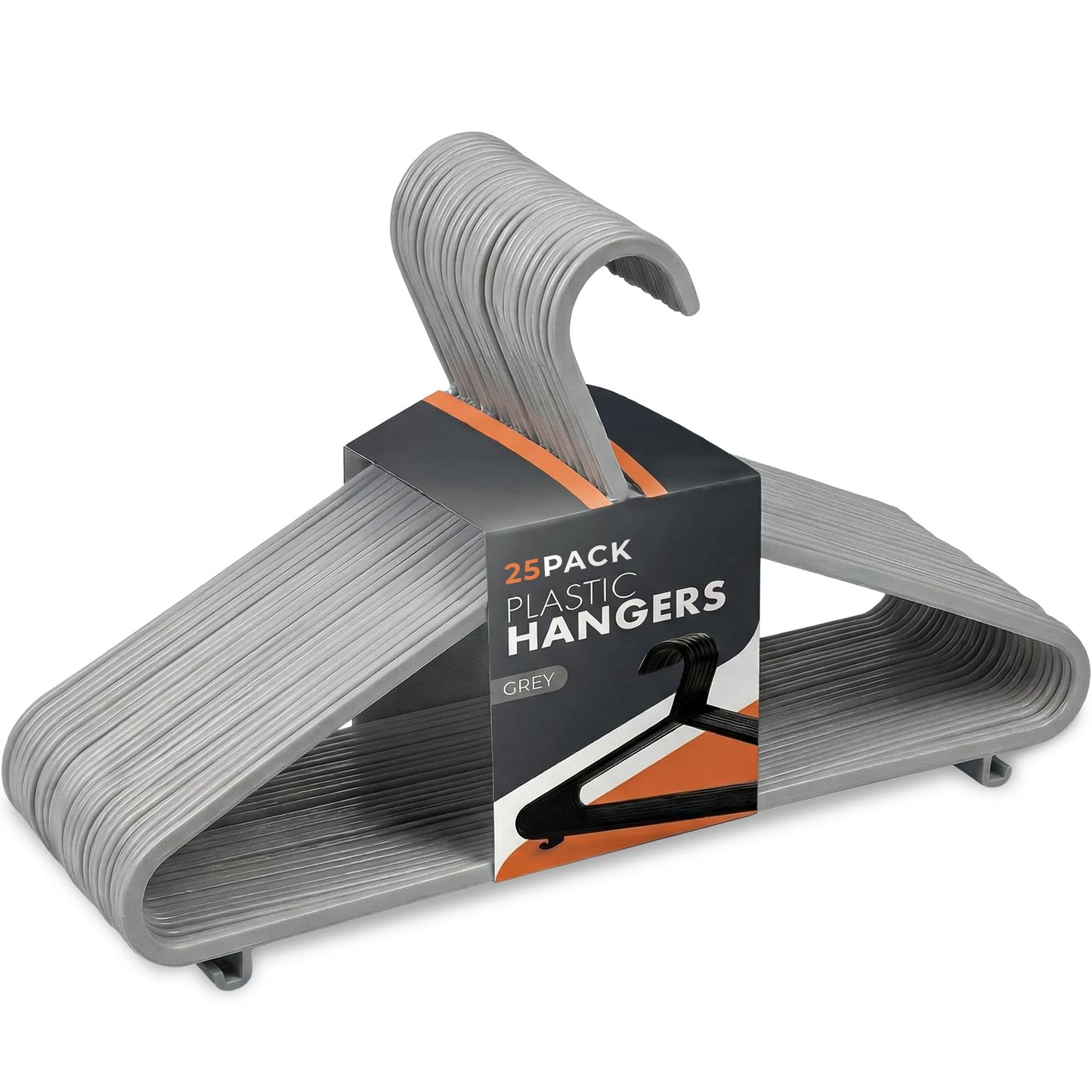 Scott 11 Plastic Coat Hangers, 25 Pack - Adult Grey Strong Clothes Hangers For Clothes, Durable With Hooks For Space-Saving, Lightweight, Non-Slip