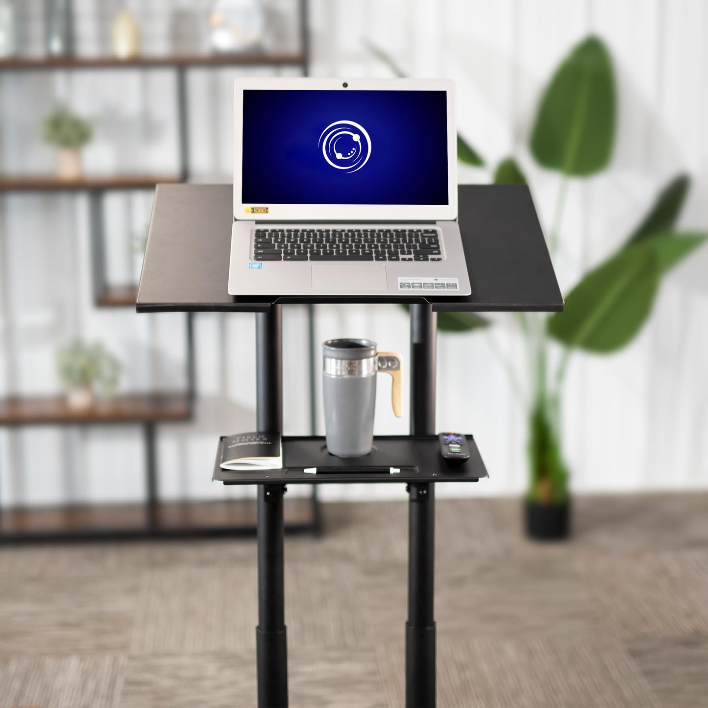 VIVO Mobile 24x16 inch Lectern Podium, Height-Adjustable Rolling Laptop Cart on Wheels, Black, CART-V03E