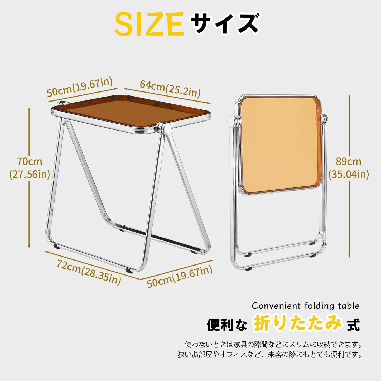 KAIHAOWIN Folding TV Tray Table Clear Acrylic Foldable Table No Assembly Required Tiny Desk for Home Office Side Table Small Computer Desk for Small