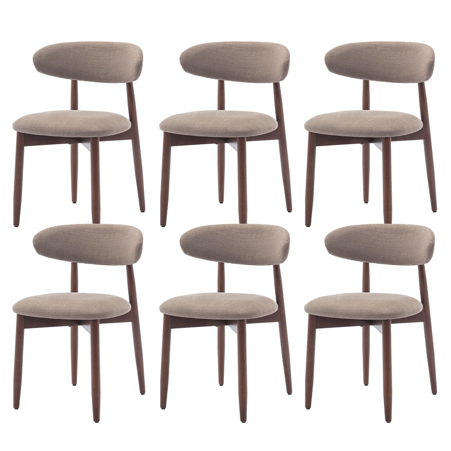 COLAMY Wooden Dining Chairs Set of 6, Modern Fabric Upholstered Kitchen Side Chairs, Farmhouse Dining Room Chair with Foot Pegs, Camel