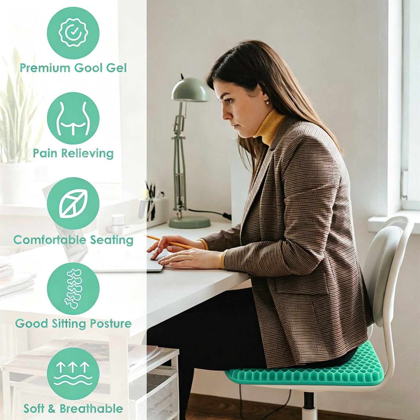 Gel Seat Cushion - Soft Sitter Honeycomb Cushions Double Thick Gel Cushion with Cloth Cover, Cooling & Ergonomic Support Pressure Cushion