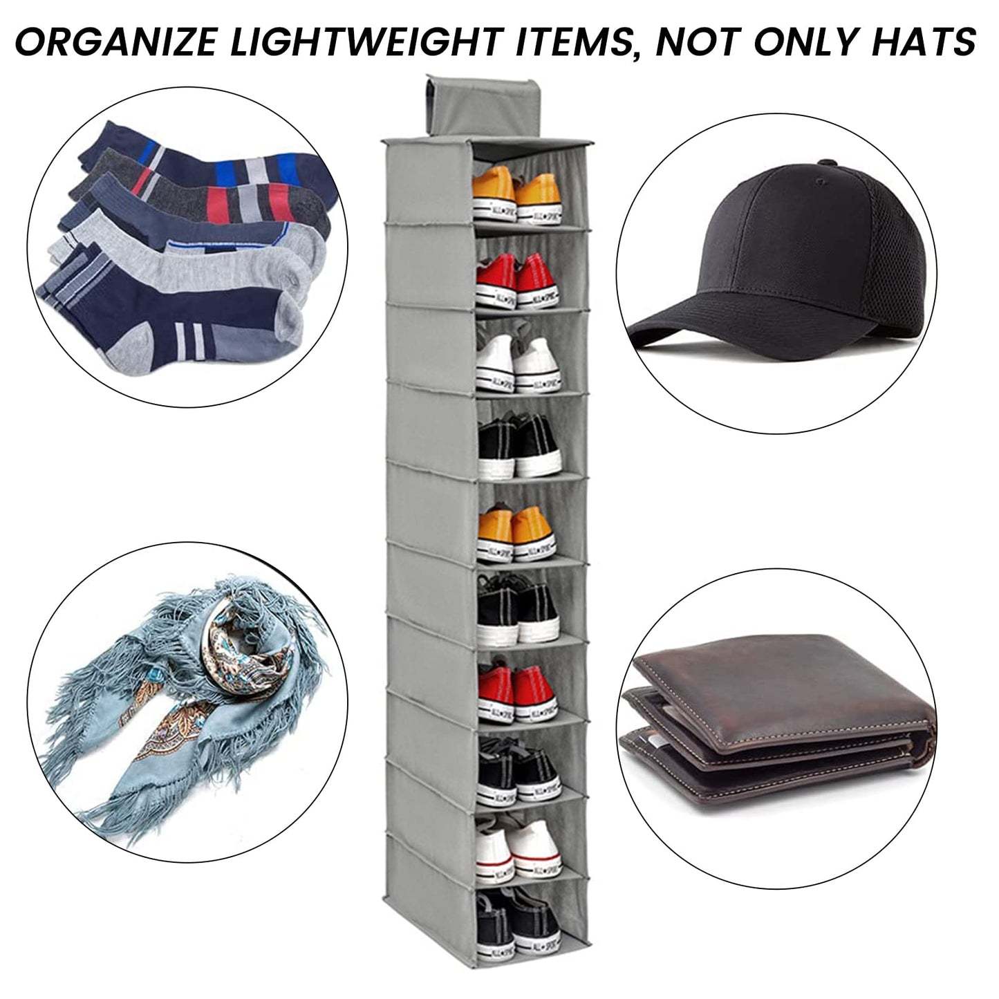2Pcs Hanging Shoe Storage 10-Shelf Hanging Shoe Racks Heavy Duty Non-woven Shoes Organiser Foldable Space Saving Shoes Shelf Clothes Hat Handbag