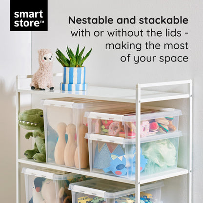 SmartStore 3.5L Small Plastic Storage Boxes with Lids - Set of 8 - Transparent - Stackable and Nestable - 10 Year Guarantee- Food Safe and BPA Free