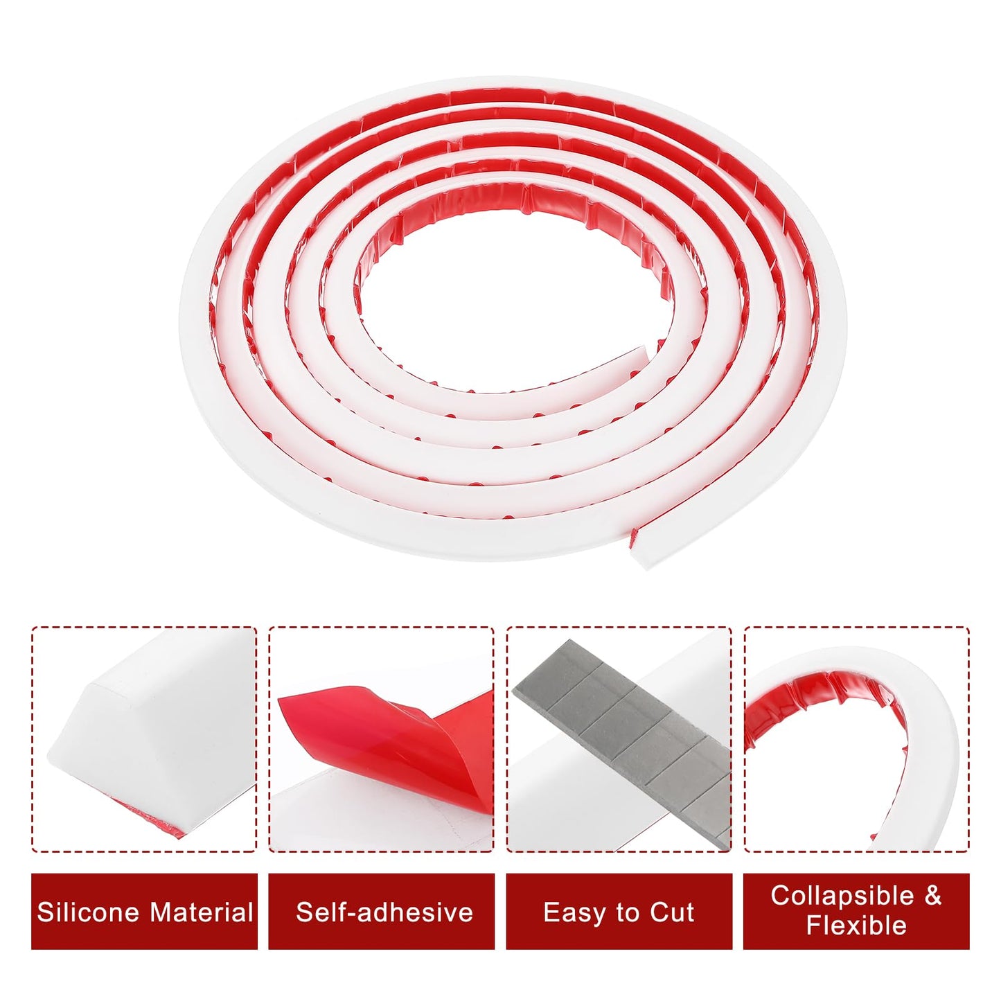 sourcing map Collapsible Shower Barrier, 98 Inch Silicone Water Splash Guard Strip 0.6 Inch W 0.4 Inch H Self Adhesive Water Stopper Barrier Dry and