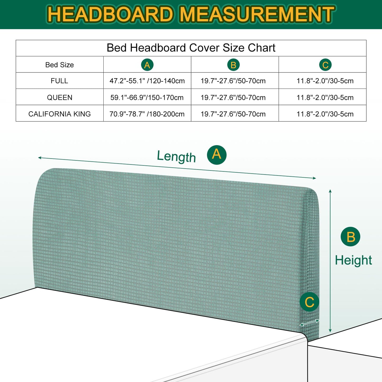 Bed Headboard Cover Dustproof Protector Jacquard Furniture Cover for 1.1-1.4m, Green