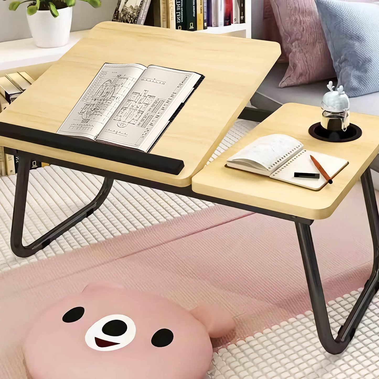 Laptop Desk, Laptop Bed Table with Foldable Legs & Cup Slot, Reading Holder Notebook Stand Breakfast Bed Tray Book Holder for Sofa, Bed, Terrace