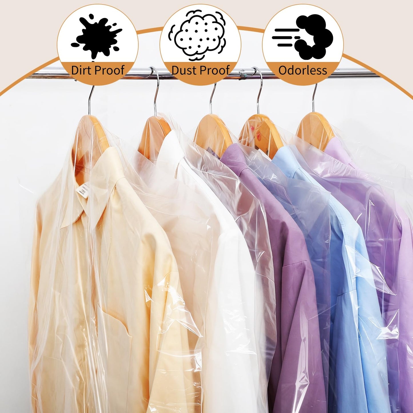 35 Pack Plastic Clothes Covers, Dry Cleaning Bags, Garment Bags 60 * 140 cm