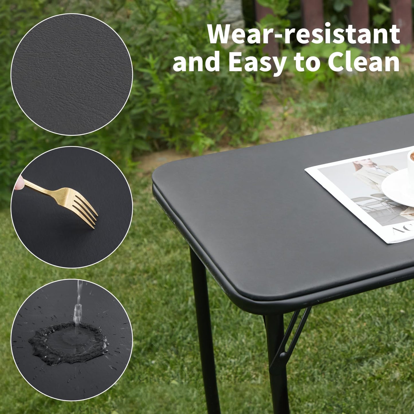 KAIHAOWIN Metal Folding Table, Small Foldable Desk with Vinyl Top, Powder-Coated Steel Legs